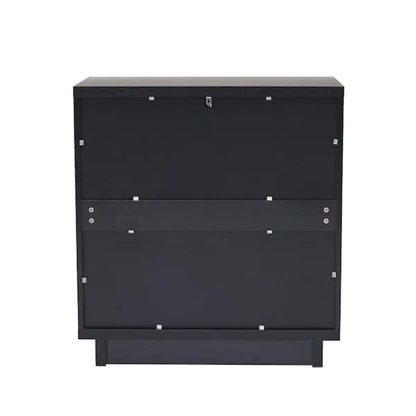 Uixe Black 31.7 in. H 2-Rattan Doors Accent Storage Cabinet with 3