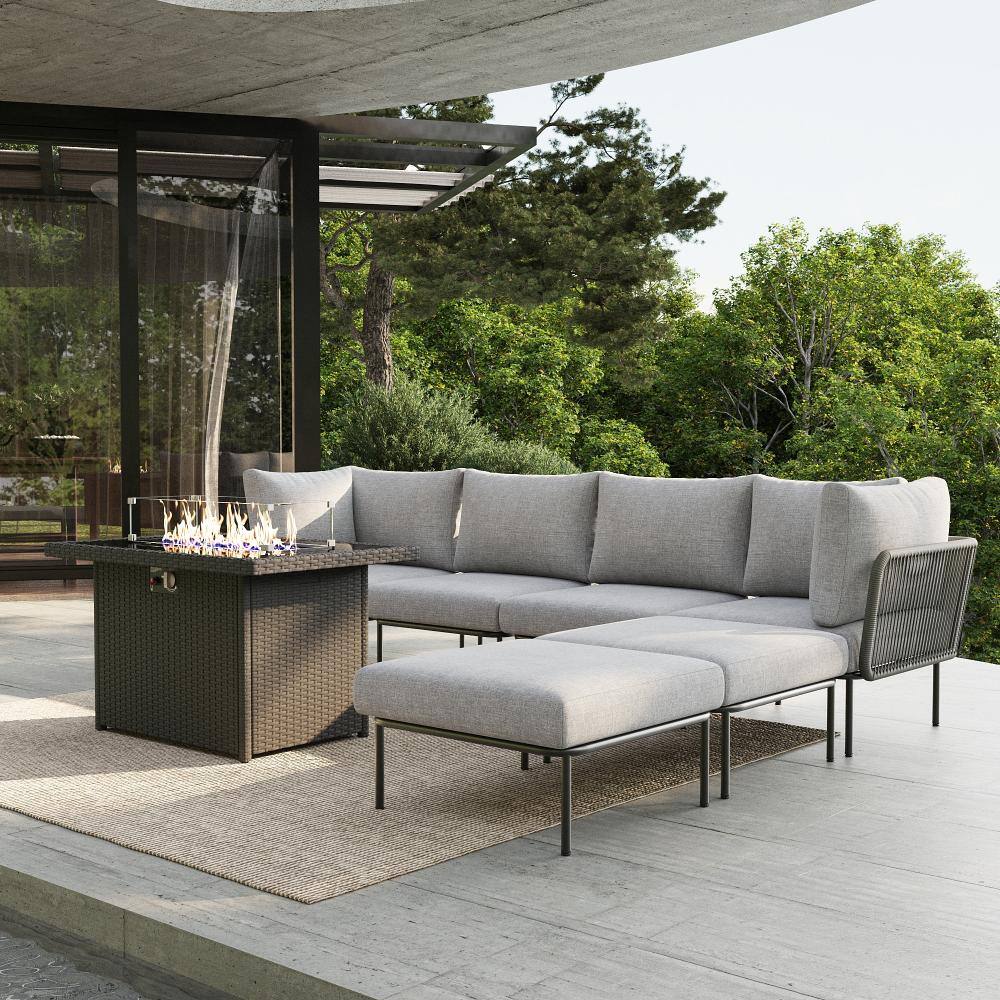 7 Pieces Aluminum Patio Furniture Set with Fire Pit Table and Upgrade Thickness Cushion