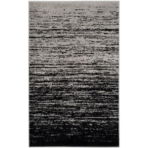 Adirondack Silver/Black Doormat 3 ft. x 5 ft. Solid Striped Area Rug