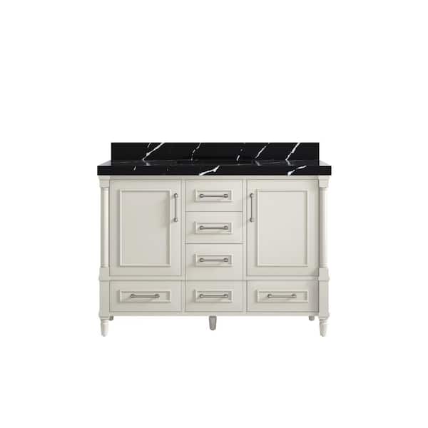 Willow Collections Hudson 48 in. Single Sink Freestanding Alabaster Bath Vanity with Calacatta Black Quartz Top Unassembled
