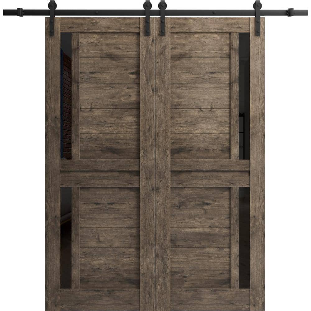 Assemble Required 36 in. x 96 in. 2-Panel Frosted Glass Cognac Oak Solid Wood Sliding Barn Door with Hardware Kit price history on PriceWatchPro