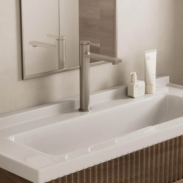 TINIAN Single Handle Vessel Sink Faucet with Pop-up Drain in Brushed Nickel