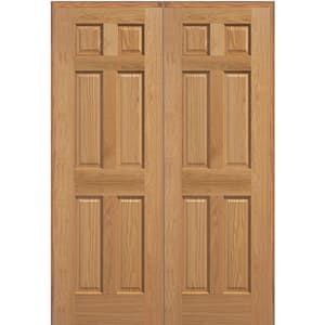 60 in. x 80 in. 6-Panel Unfinished Red Oak Wood Both Active Solid Core Double Prehung Interior Door