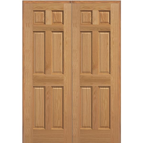 MMI Door 72 in. x 80 in. 6-Panel Unfinished Red Oak Wood Both Active Solid Core Double Prehung Interior Door