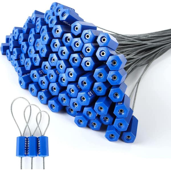 Unbranded 11.8 Security Cable Seals Numbered Tamper Proof Tags Blue Steel Pull-Tite Metal Self-Locking Cable 100 Pieces