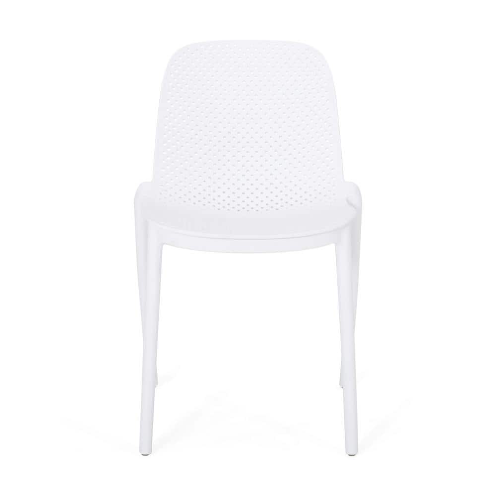 White Plastic Armless Stackable Dining Chairs, Set of 2