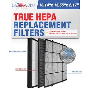 3-in-1 True HEPA Air Cleaner Replacement Filter plus Pre-Filter plus Carbon Filter Compatible with Medify Air MA-440