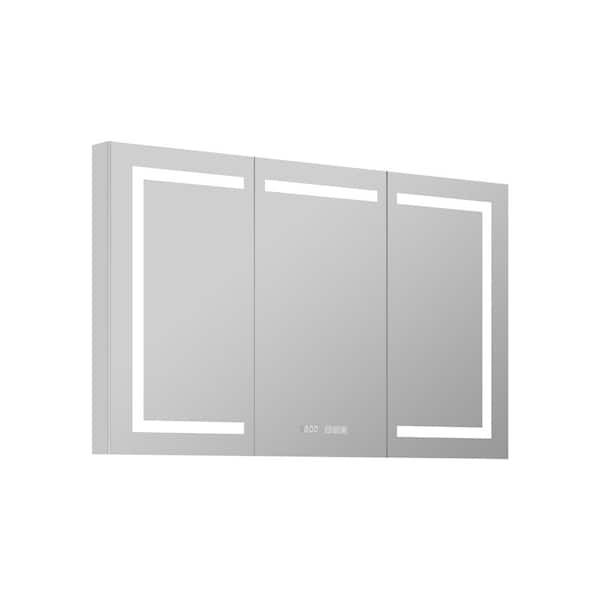 FORCLOVER 48 in. W x 32 in. H Rectangular Aluminum LED Lights Fog Free Surface/Recessed Mount Medicine Cabinet with Mirror