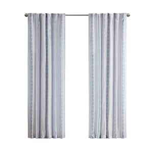 Isabella White/Navy Polyester 50 in. W x 95 in. L Light Filtering Curtain (1)