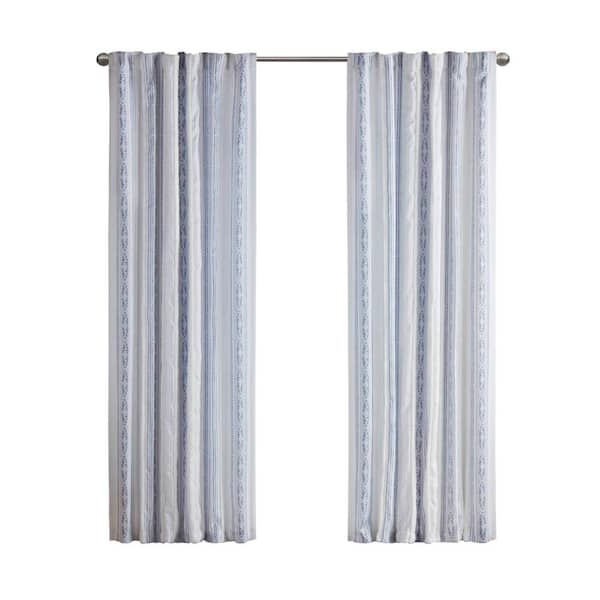 Madison Park Isabella White/Navy Polyester 50 in. W x 95 in. L Light Filtering Curtain (1)
