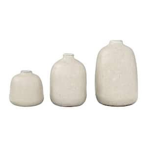 Various Decorative Terra-cotta Vases with Pitted Sand Finish 0.5 in. in Light Gray (Set of 3)
