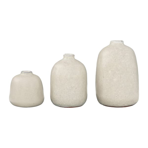 Storied Home Various Decorative Terra-cotta Vases with Pitted Sand Finish 0.5 in. in Light Gray (Set of 3)