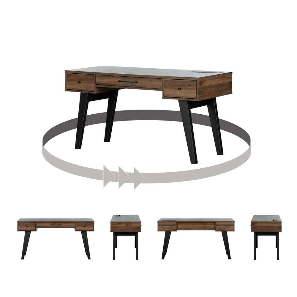 Natural Walnut Computer Desk with Power Outlet and USB Ports