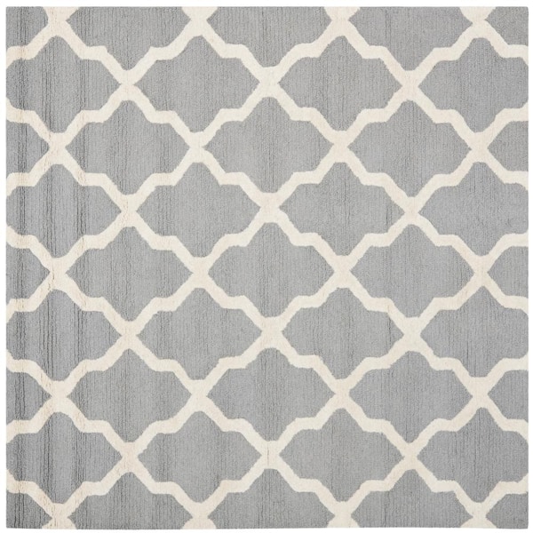 SAFAVIEH Cambridge Silver/Ivory 4 ft. x 4 ft. Square Trellis Geometric Area Rug