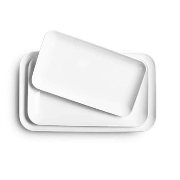16/14/12 in. White Ceramic Rectangular Large Serving Platter Set for Party Dinner Parties Serving Tray (Set of 3)