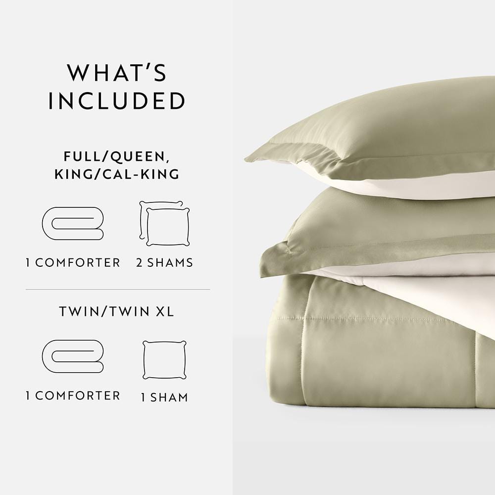 Sage and Ivory Microfiber Full/Queen Reversible Comforter Set