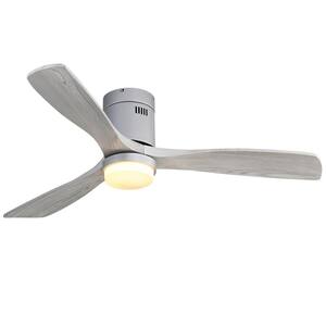 52 in. Silver 3 Solid Wood Blades Dimmable Integrated LED Ceiling Fan With 6 Speed Remote, Reversible DC Motor