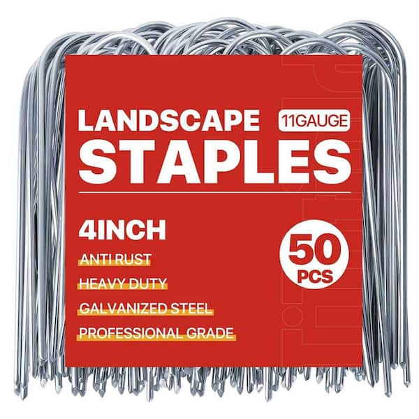 .N/A 4 in. Galvanized Landscape Staples, 50-Pack Heavy Duty U-Shape Garden Stakes