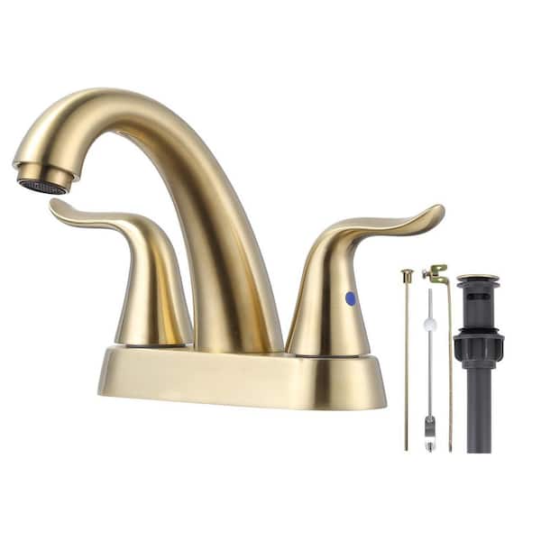 ARCORA 4 in. Centerset Double-Handle Bathroom Faucet with Drain Kit in Gold