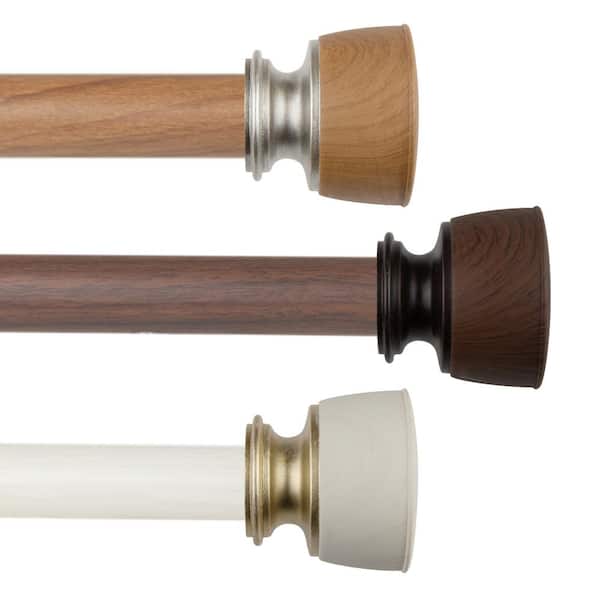 EMOH 1" dia Adjustable Single Faux Wood Curtain Rod 120-170 inch in Chestnut with Jacoby Finials