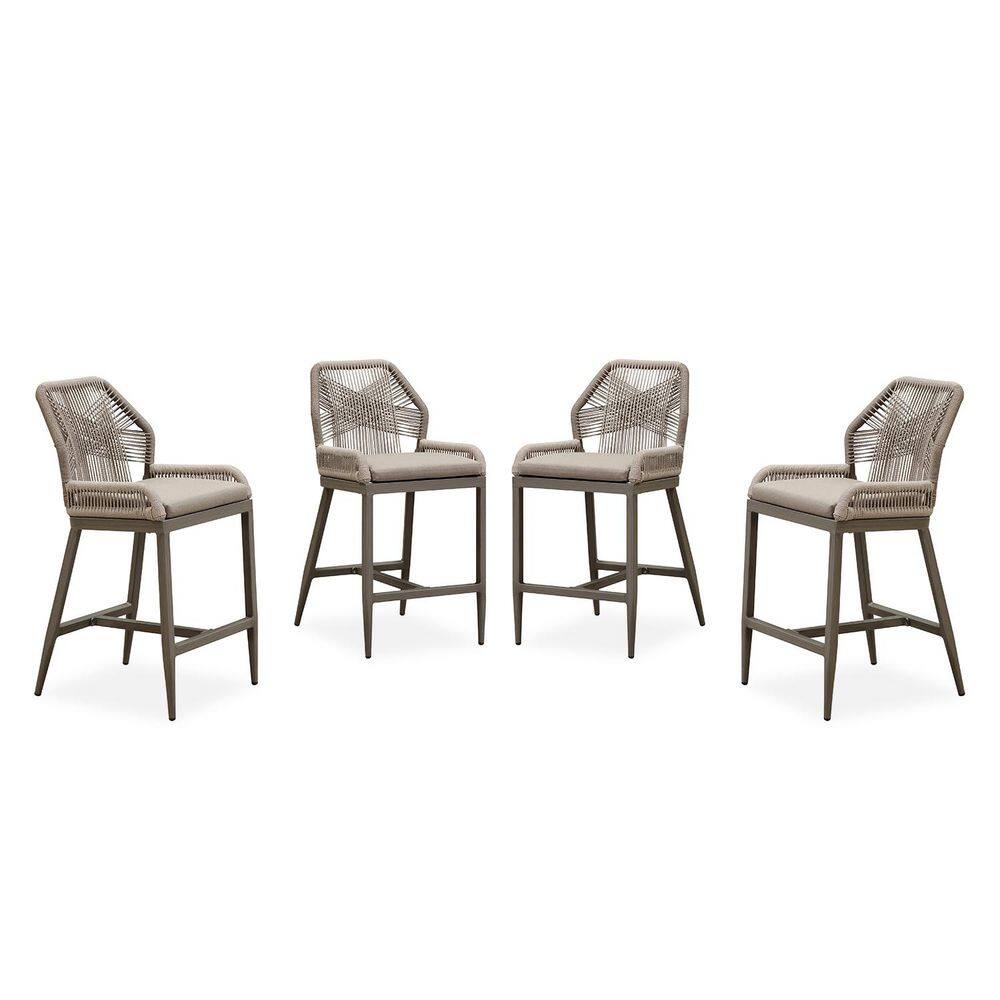 Modern Aluminum Twill Wicker Woven Counter Height Outdoor Bar Stool with Back and Sunbrella Taupe Cushion (4-Pack) price history on PriceWatchPro