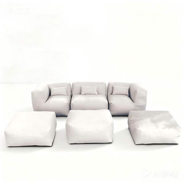 6 Piece Outdoor Chairs Sectional Conversation Patio Set, Olefin Patio Furniture Sectional Conversation Set (Light Beige)