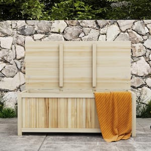 45.5 Gal. Natural Wooden Outdoor Storage Deck Box, Garden Storage Container for Balcony, Porch, Poolside