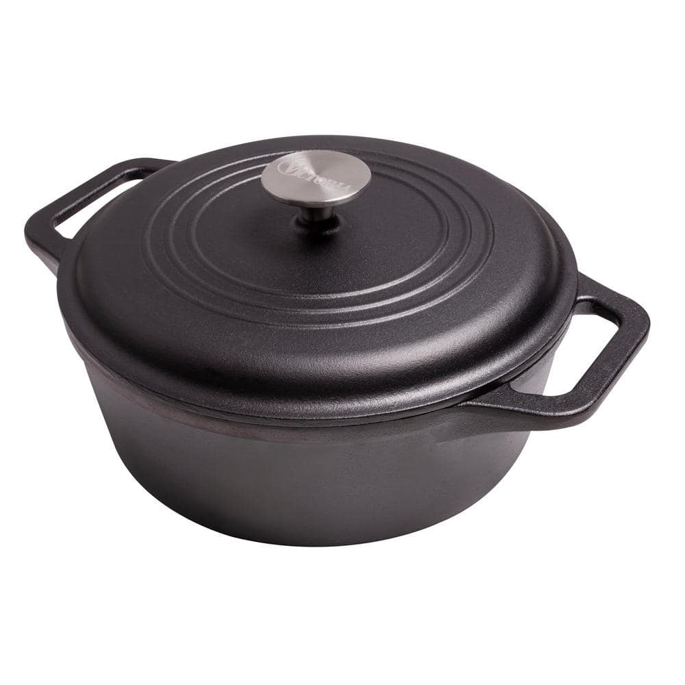 Victoria Cast Iron Large Dutch Oven with Lid and Dual Handles Pot Seasoned 7qt