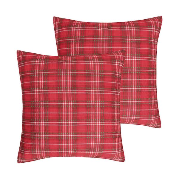 LEVTEX HOME Yuletide Red Plaid Quilted Cotton Euro Sham (Set of 2)