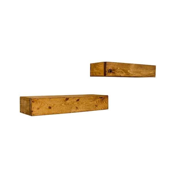 Intrinsic Haven Rustic Artisan 18 in. W x 6 in. D Light Brown Pine Wood Floating Mantel Set of 2 Decorative Wall Shelf