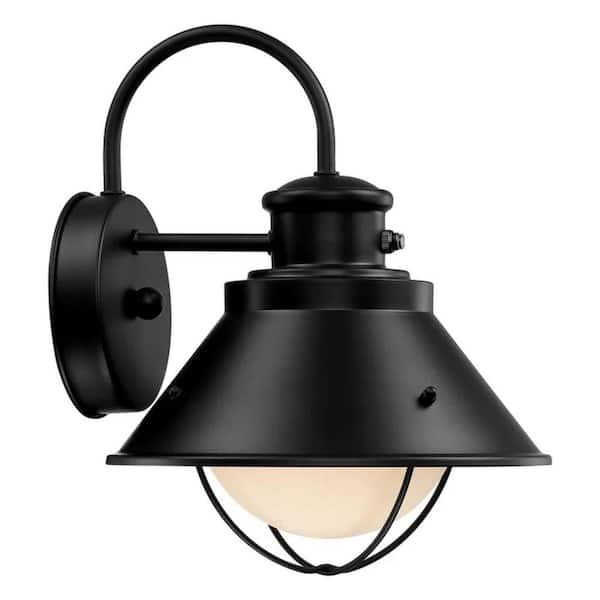 Lightania 60 Watt equivalent 120° Black Motion Sensing Outdoor Wall Light with Dusk to Dawn
