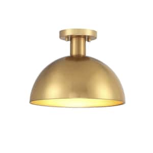 12 in. W x 9 in. H 1-Light Natural Brass Semi Flush Mount Ceiling Light with Metal Shade