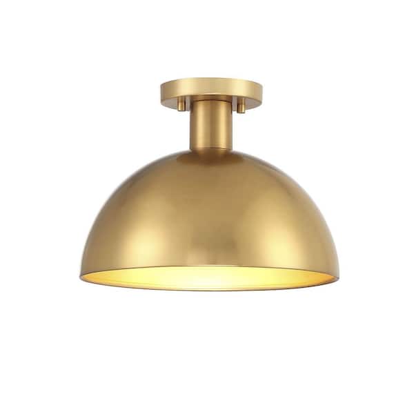 TUXEDO PARK LIGHTING 12 in. W x 9 in. H 1-Light Natural Brass Semi Flush Mount Ceiling Light with Metal Shade