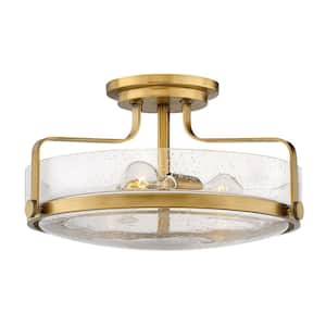 Hinkley Harper Large Semi-Flush Ceiling Light, Heritage Brass + Clear Seedy Glass