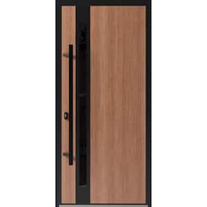 1033 36 in. x 80 in. Right-hand/Inswing Tinted Glass Teak Steel Prehung Front Door with Hardware