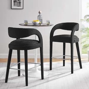 Pinnacle 30 in. in Black Silver Rubber Wood Boucle Upholstered Bar Stool Set of 2