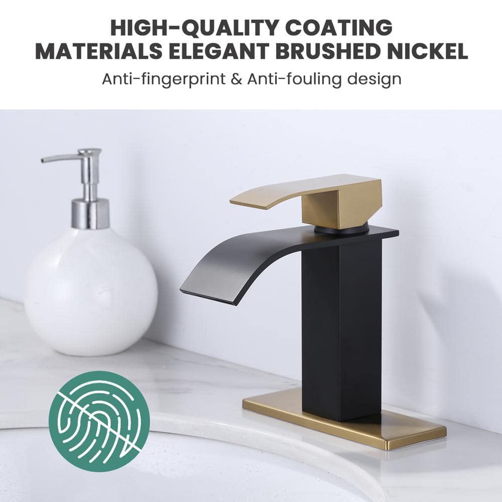 Gold and Black Stainless Steel Waterfall Bathroom Faucet