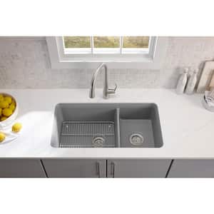Cairn Undermount Neoroc Granite Composite 33.5 in. Double Bowl Kitchen Sink Kit in Matte Grey