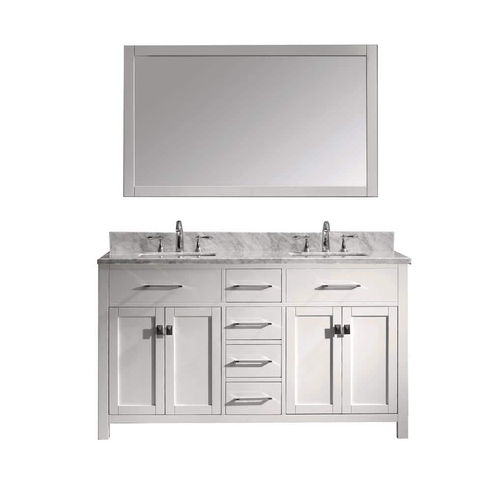 Virtu Usa Caroline 60 In W Bath Vanity In White With Marble Vanity Top In White With Square Basin And Mirror And Faucet Md 2060 Wmsq Wh 002 The Home Depot