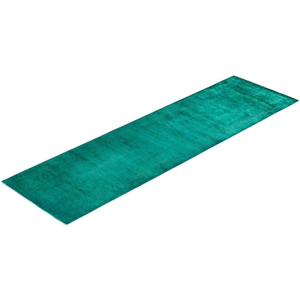 Overdyed Green 3 ft. x 9 ft. Solid Wool Indoor Runner Rug