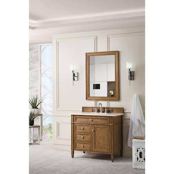 James Martin Vanities Brittany 36.0 in. W x 23.5 in. D x 34 in. H Bathroom Vanity in Saddle Brown with Eternal Marfil Quartz Top