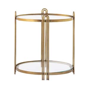 Petal 14.5 in. Aged Brass Oval Glass Accent Table