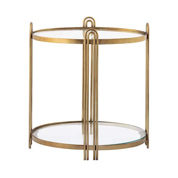 Unbranded Petal 14.5 in. Aged Brass Oval Glass Accent Table