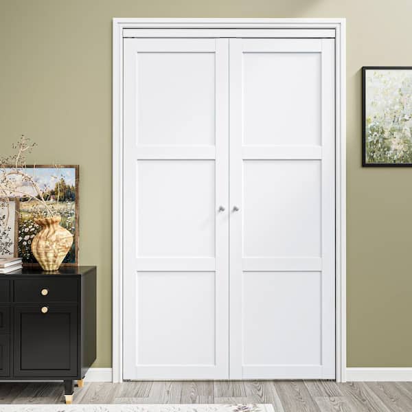 48 in. x 80 in. Solid Core Composite MDF Bi-Fold Door French Style Pivot Hardware (3-Lite White Finish)