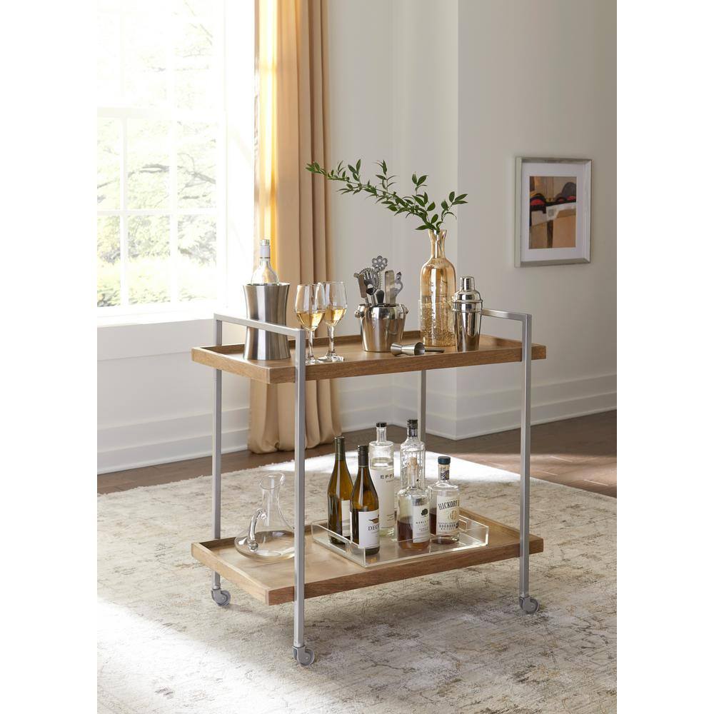 Warm Mango and Metal 2-Shelf Rolling Bar Cart