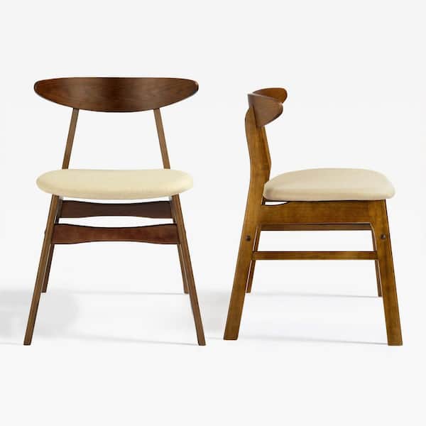 WESTINFURNITURE NEREIDA Modern Mid-Century Beige Solid Wood Upholstered Dining Side Chair (Set of 2)