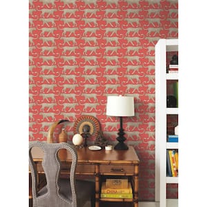 45 sq ft Big Cat Walk Red Peel and Stick Non-woven Wallpaper