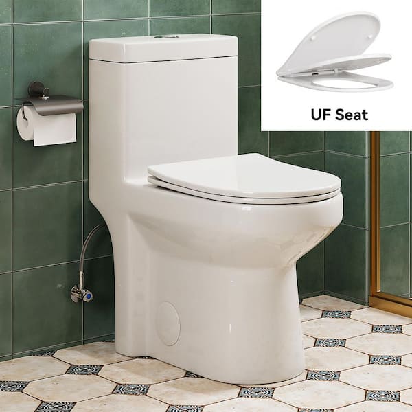10 in. Rough in 1-Piece 1.1/1.6 GPF Dual Flush Round Toilet in White Soft Close Seat Included