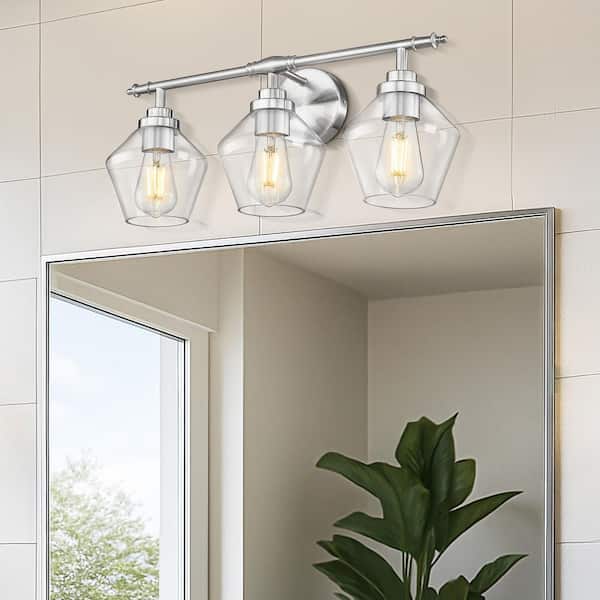 21.26 in. 3 Light Brushed Nickel Vanity Light with Clear Glass Shade