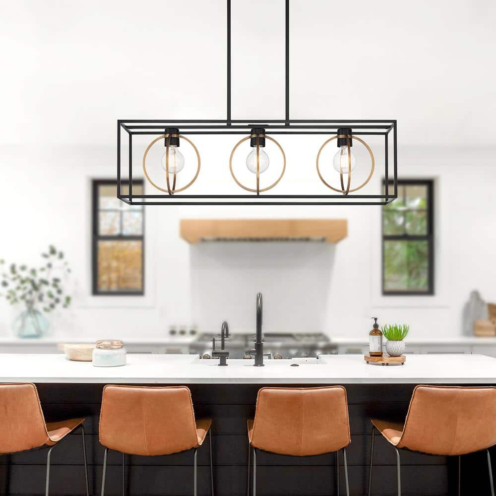 Kew Gardens Modern Industrial Matte Black 3-Light Island